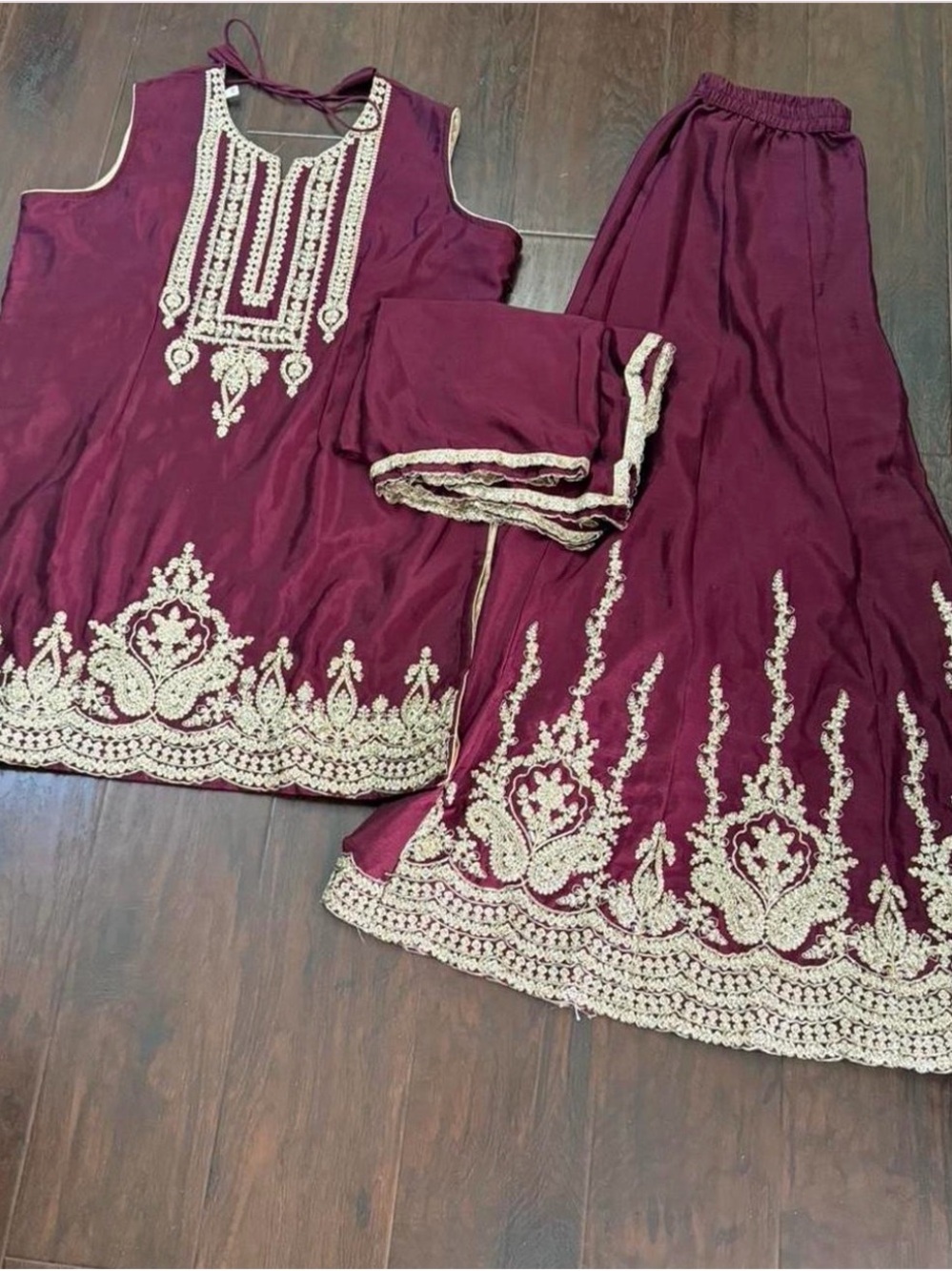 Girls Maroon Embroidered Traditional Dress Set